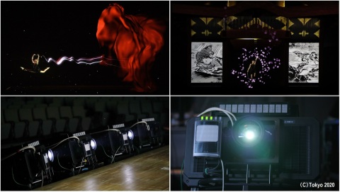 Scene created with Panasonic's real-time tracking and projection mapping compatible projector during opening performance of Tokyo 2020's 