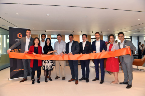 Ribbon-cutting ceremony at Goodwin's newly-relocated Hong Kong office. Left to right: Partner Gregory Barclay, Partner Wendy Pan, Partner Abhishek Krishnan, Office Manager Louisa Li, Partner Douglas Freeman, Partner and Hong Kong Office Chair Yash Rana, Partner Victor Chen, Partner Daniel Lindsey, Partner Chi Pan and Partner Bosco Yiu. (Photo: Goodwin)