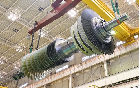 2020年4月15日，佛羅里達州瑪麗湖——三菱日立電力系統株式會社(MHPS)的J系列燃氣渦輪機於今日達到100萬小時的商業運轉時間。圖片內容：Takasago Works的MHPS M501JAC轉子。