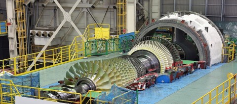 日本兵庫縣高砂工廠正在製造的MHPS M501JAC燃氣渦輪機。（照片：美國商業資訊） 