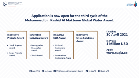 Suqia UAE开放第三届Mohammed bin Rashid Al Maktoum全球水资源奖报名并增加新的奖项类别（照片：AETOSWire）