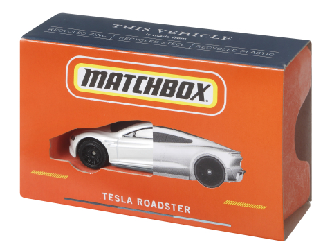 美泰將推出Matchbox Tesla Roadster壓鑄模型車，這是首款使用99%的回收材料製作的模型車，並獲得CarbonNeutral®*認證。Matchbox Tesla Roadster將於2022年面世。（照片：美國商業資訊） 
