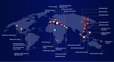 MultiBank Group在全球擁有25家分支機搆，分佈在澳洲、德國、奧地利、西班牙、賽普勒斯、美國、墨西哥、阿拉伯聯合大公國、科威特、約旦、土耳其、南非、奈及利亞、中國大陸、香港、新加坡、馬來西亞、菲律賓、越南、英屬維京群島、開曼群島和萬那杜。（圖片：美國商業資訊） 