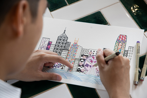 Participants try their hand at Zentagle and bring Hong Kong’s skyline to life (Photo: Business Wire)