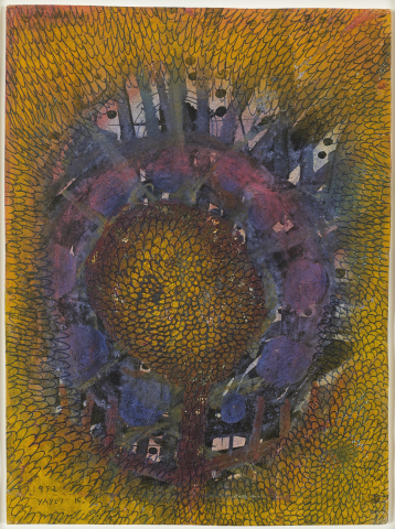 草间弥生，《Little Flower》, 1952年，水粉画，彩色粉笔，油墨，纸本，11.5 x 8.5 英寸（照片：美国商业资讯）