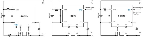 Examples of protection circuits using the S-82M1A/S-82N1A/S-82N1B Series (Graphic: Business Wire)