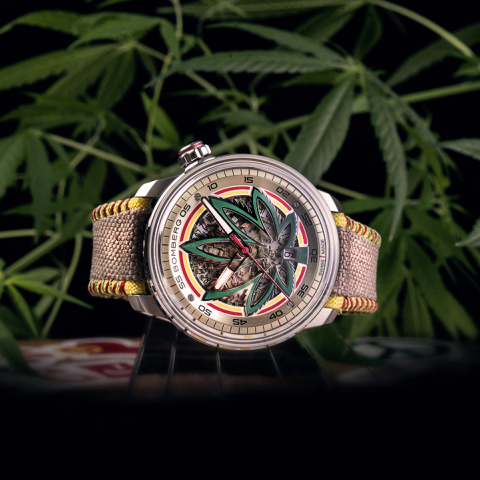 BB01 Automatic Cure the BullDog presents real CBD indica leaves extract inside the dial and a strap made of authentic hemp, produced by our partner in the United States, following the strictest sustainability and natural production standards. BB-01 Automatic Cure the BullDog is the ultimate symbol of audacity signed by BOMBERG. (Photo: Business Wire)