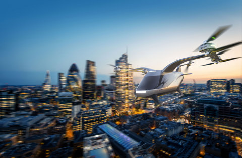A concept image showing an eVTOL (electric vertical take-off and landing) powered by Evolito's electric propulsion unit. (Photo: Business Wire)