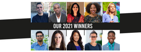 In alphabetical order: Amanda Alexander, Detroit Justice Center; Krista Donaldson, Equalize Health; Aparna Hegde, ARMMAN; Kaushik Kappangantulu, Kheyti; Nisha Ligon, Ubongo; Heejae Lim, TalkingPoints; Uzoma Orchingwa, Ameelio; Alexander Roque, Ali Forney Center; Rebecca van Bergen, Nest; Tony Weaver, Weird Enough Productions. (Photo: Business Wire)