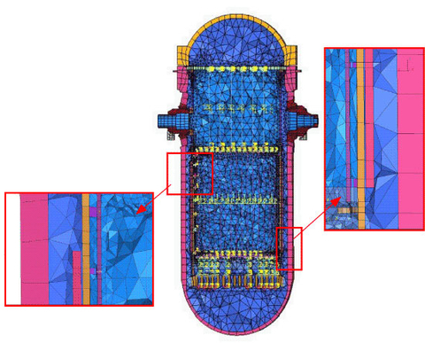 图片说明：使用 ADINA 技术模拟核反应堆中的管道破裂。 