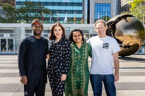 The Body Shop and United Nations Secretary-General’s Envoy on Youth launch ‘Be Seen Be Heard’ to amplify young voices in the halls of power. From left to right; Samson Itodo, Gina Martin, Jayathma Wickramanayake, Chris Davis. Photo credit: Joel Sheakoski, Joel S Photo (Photo: Business Wire)