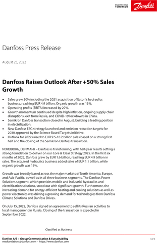 Danfoss Raises Outlook After +50% Sales Growth