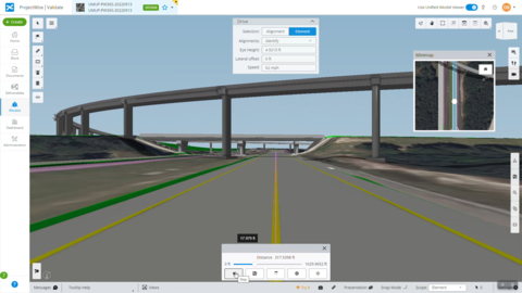 由 iTwin 赋能的 ProjectWise 支持完全的数字化交付，包括模拟车辆行驶路径以确保获得正确的视线。图片由 Bentley 软件公司提供。