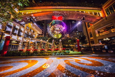 Asia’s biggest disco ball hovers over the Lee Tung Avenue’s tree-lined walkway this Christmas, while golden hits from the 70s and 80s blast through the air.