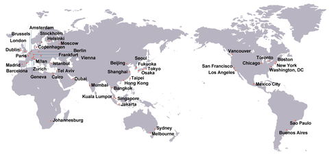 日本森紀念財團2022《全球城市實力指數》報告評估的48個全球大型城市（圖片：美國商業資訊）