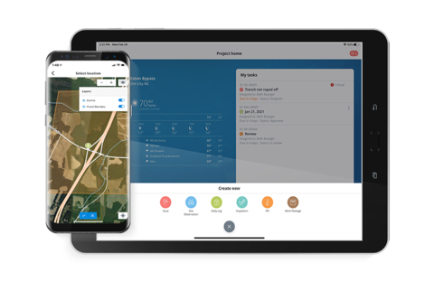SYNCHRO lets you manage tasks and data in context to the project with dashboards, map views, and 2D and 4D models on desktop, mobile, or wearables. Image courtesy of Bentley Systems.