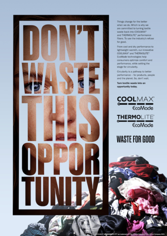「以廢為善」推廣了 COOLMAX® EcoMade 和 THERMOLITE® EcoMade 技術，並促進服裝和紡織業的進步。（照片：美國商業資訊）