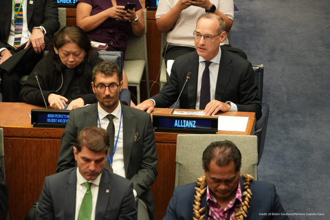 Oliver Baete, Allianz CEO, speaking at the UN Climate Ambitions Summit on September 20, 2023. (Photo: Business Wire)