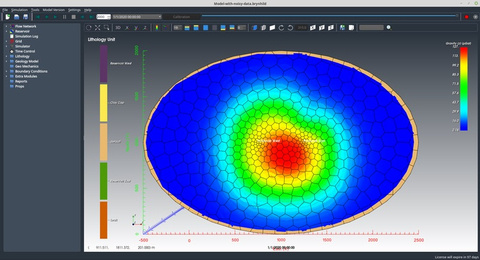 Simulated density changes in a geothermal reservoir, modeled and visualized in Flow State Solutions software Volsung. Image courtesy of Flow State Solutions.