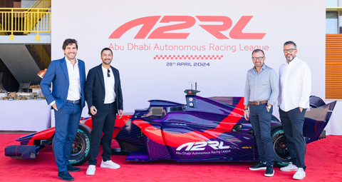 ASPIRE’s team with the newly debuted autonomous Super Formula SF23 racing car in Abu Dhabi (Photo: AETOSWire)