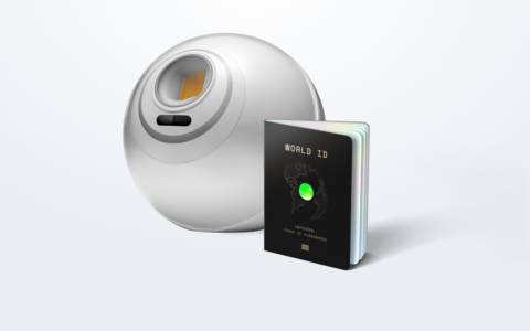 The Worldcoin Orb with World ID 2.0 Passport. (Photo: Business Wire)
