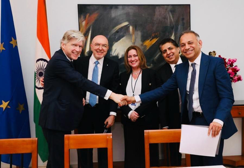 LTIMindtree and Eurolife FFH sign MoU to setup GenAl and digital hubs in India and Europe. In the picture left to right Alexandros Sarrigeorgiou, Chairman & CEO, Eurolife FFH Insurance Group, Sanjay Tugnait, President & Chief Executive Officer, Fairfax Digital Services, Sudhir Chaturvedi, President, and Executive Board Member, LTIMindtree at the residence of Greek Ambassador in Delhi. (Photo: Business Wire)