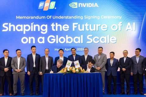 FPT和NVIDIA高管出席在越南河内举行的谅解备忘录签字仪式（照片：美国商业资讯） 