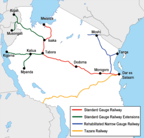 Figure 12: Key routes of Tanzania’s Standard Gauge Railway project.