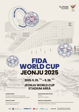 The FIDA World Cup Jeonju 2025 will be held from September 25 to 28 at Jeonju World Cup Stadium, with more than 2,500 athletes from 32 countries expected to participate. The event will serve as a global gathering for drone soccer enthusiasts, combining this innovative sport with the rich culture and tourism of Jeonju. (Image: JEONJU CITY)