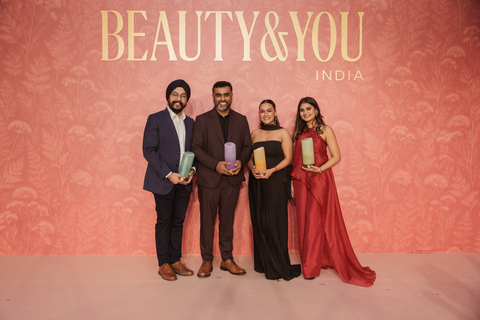 BEAUTY&YOU India 2025 Winners. From L to R: Jaspreet Singh Gulati, Founder & Director, HiTech Formulations; Harsha Soundararajan, Founder, Mimiq; Aparna Saxena, Founder & CEO, Antinorm; and Khanak Gupta, Co-Founder & CEO, Sohrai Beauty.