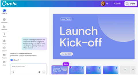 Describe any interactive idea and Canva AI builds a complete, responsive experience, structured, interactive, and designed to work across every device.

