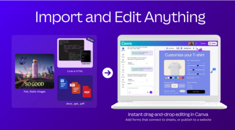 Instead of regenerating code for every change, you can bring any HTML file or AI-generated experience into Canva and edit it with Canva’s visual editor, no rebuilds required.

