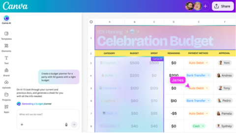 Describe what you need and Canva AI 2.0 generates a fully structured, beautifully-designed sheet, populated with real data and research.

