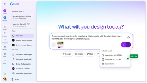 Set tasks once, and Canva AI runs them automatically in the background, even while you’re offline.

