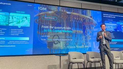 IQM CEO and Co-founder Jan Goetz presenting the company's growth strategy, technology roadmap, and commercial vision at the inaugural Capital Markets Day at Nasdaq MarketSite.