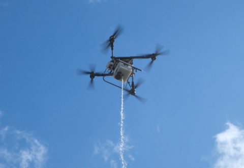 The Silvaguard Suppression Drone can deliver a 100 liter liquid suppressant to autonomously suppress small wildfires detected by Silvanet

