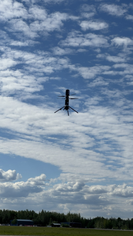 Dryad Silvaguard Observation Drone flying. The drone can autonomously fly to a wildfire detected by a Silvanet Wildfire Sensor and precisely geolocate the fire with infrared sensors.