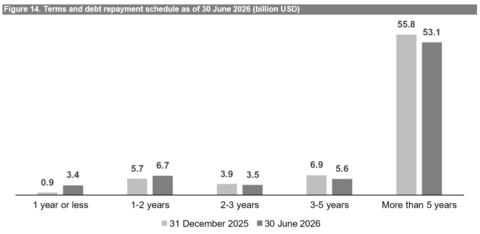 Figure 14. Terms and debt repayment schedule as of 30 June 2026 (billion USD)


