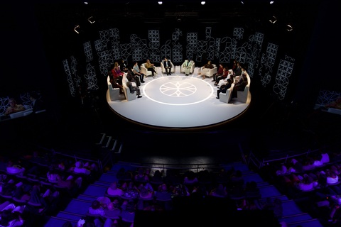 Doha Debates Town Hall “Football fandom: Community or commodity?” stage at the Terminal Theatre in Toronto, Canada. (Photo: AETOSWire)

