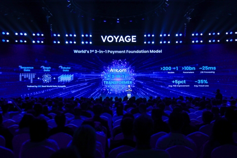 Peng Yang, CEO of Ant International, introduced the company’s payment foundation model at Ant International's 2026 global merchant event
