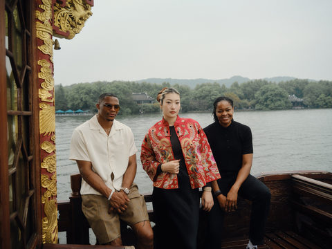 Project B Co-Founders Russell Westbrook and Alana Beard with Chinese Basketball Star Li Meng on West Lake, Hangzhou

