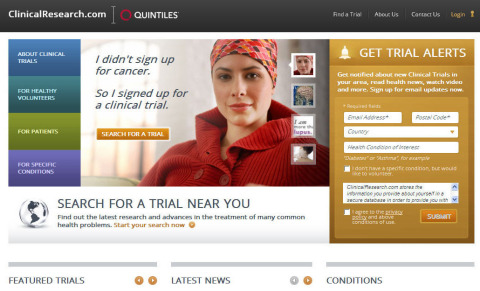 Quintiles' www.ClinicalResearch.com website. (Photo: Business Wire)