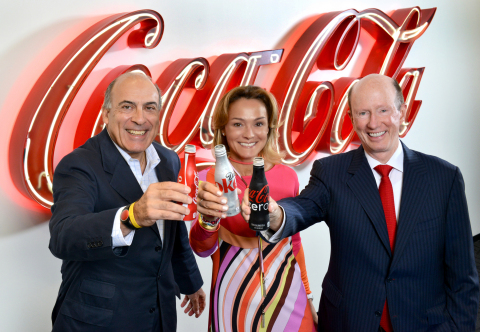 Muhtar Kent, Chairman and Chief Executive Officer, The Coca-Cola Company, Sol Daurella, Executive Chairwoman of Coca-Cola Iberian Partners and John Brock, Chairman and Chief Executive Officer of Coca-Cola Enterprises, Inc. toast the creation of Coca-Cola European Partners. (Photo: Business Wire) 