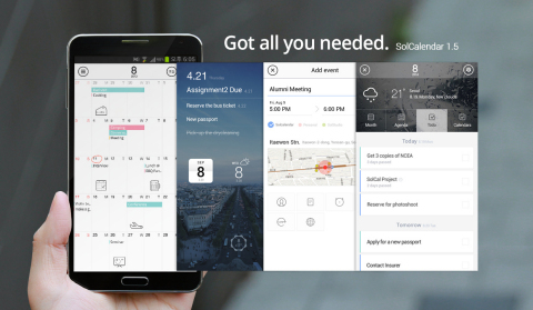 Daum Communications為全球用戶推出了最新版SolCalendar。SolCalendar 1.5版包括To-do和To-do小工具、Google地圖和簡單便利貼組、清晰而簡潔的使用者體驗/使用者介面（圖片：美國商業資訊）