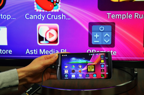 LG G3配备SlimPort即插即用接口，将各种应用扩展到大屏幕、大扬声器和大键盘上。（照片：美国商业资讯）