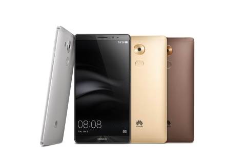 Huawei Mate 8 is available in four elegant colors: champagne gold, moonlight silver, space gray and mocha brown. (Photo: Business Wire)