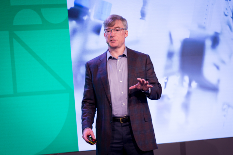 Blake Moret, president and CEO of Rockwell Automation, explains how the Internet of Things impacts industrial productivity at Cisco's IoT World Forum in London. (Photo Credit: Aidan Synnott)