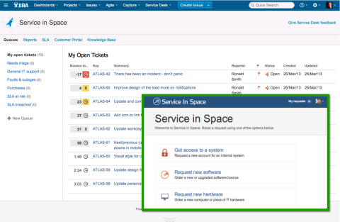 JIRA服務台具有直覺式最終用戶介面和JIRA軟體支援，可提供現代、靈活的服務台體驗，以提升IT團隊效率，簡化終端客戶的請求和參與。可客製化的規則引擎自動把相關服務水準目標應用到每個新請求。SLA優先順序清晰地突出顯示並被自動篩選出來，以便團隊注意優先順序，不斷前進。（圖示：美國商業資訊）