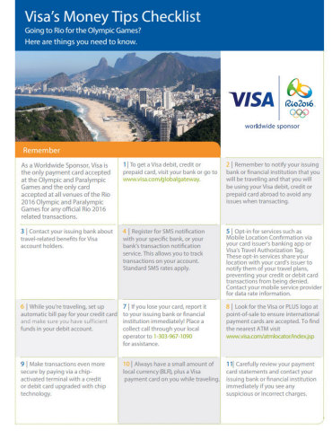 Visa的银行卡提示清单（图示：美国商业资讯）