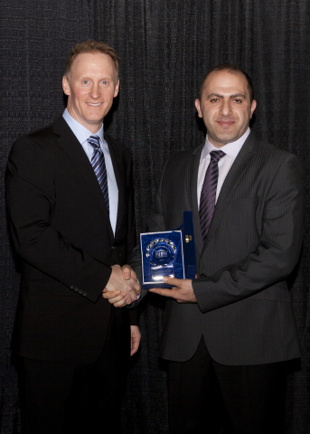 Printed Circuit Design and Fab (PCD&F) Magazine presents New Product Introduction Award to Dow. Pictured from left to right are Mike Buetow, Editor for PCD&F and Ellie Najjar, Research Scientist Manager for Dow Electronic Materials. (Photo: Business Wire)
